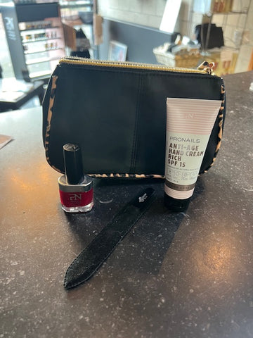 Geschenkpakket met toilettasje pronails handcreme en nagellak met glasvijl