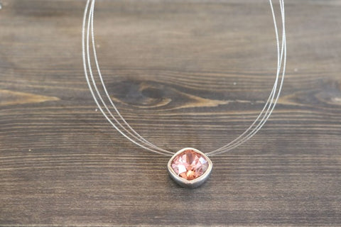NECKLACE DIANA SILVER WITH PINK STONE