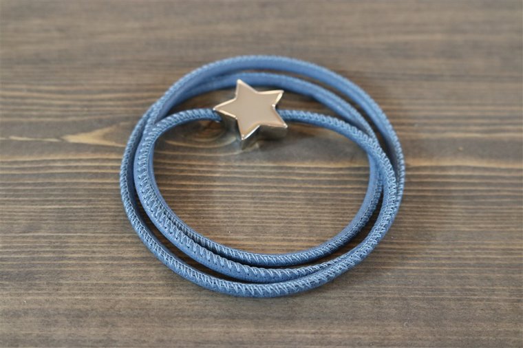 BRACELET  FLORENCE IN BLUE LEATHER SILVER WITH STAR