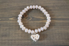 BRACELET PINK SILVER BIG STONE WITH SILVER HEART