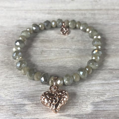 BRACELET GOLD/GREY WITH SILVER HEART CHARM
